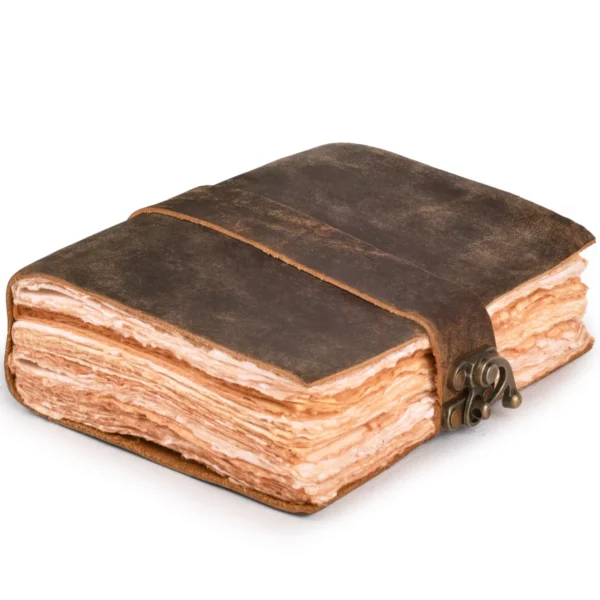 Leather Bound Vintage Journal for Women & Men - Book of Shadows - Lock Closure - 200 Pages of Antique Deckle Edges Handmade Paper