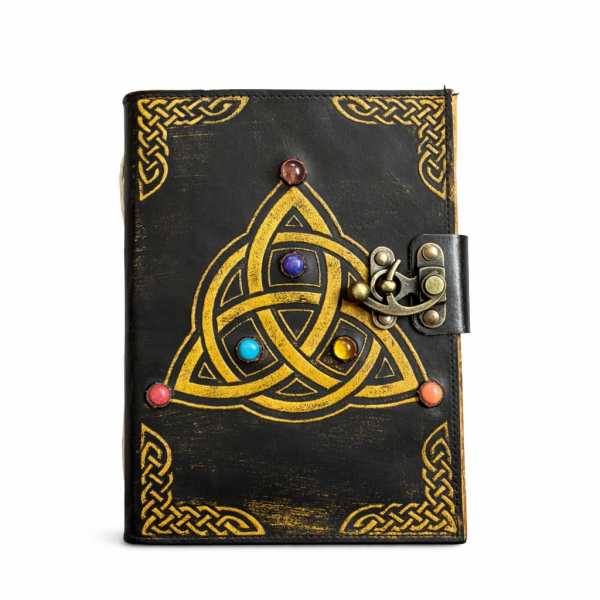 Handcrafted Leather Diary with Golden Celtic Design & Vintage Lock