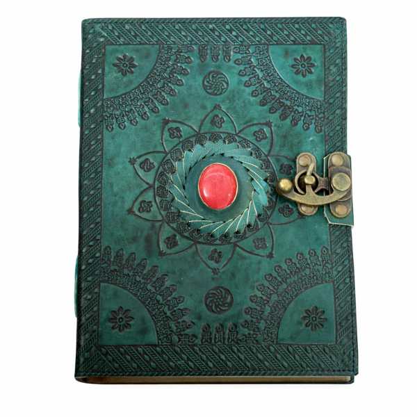 Artisan Emerald Leather Diary – Embossed Mandala Design with Antique Clasp